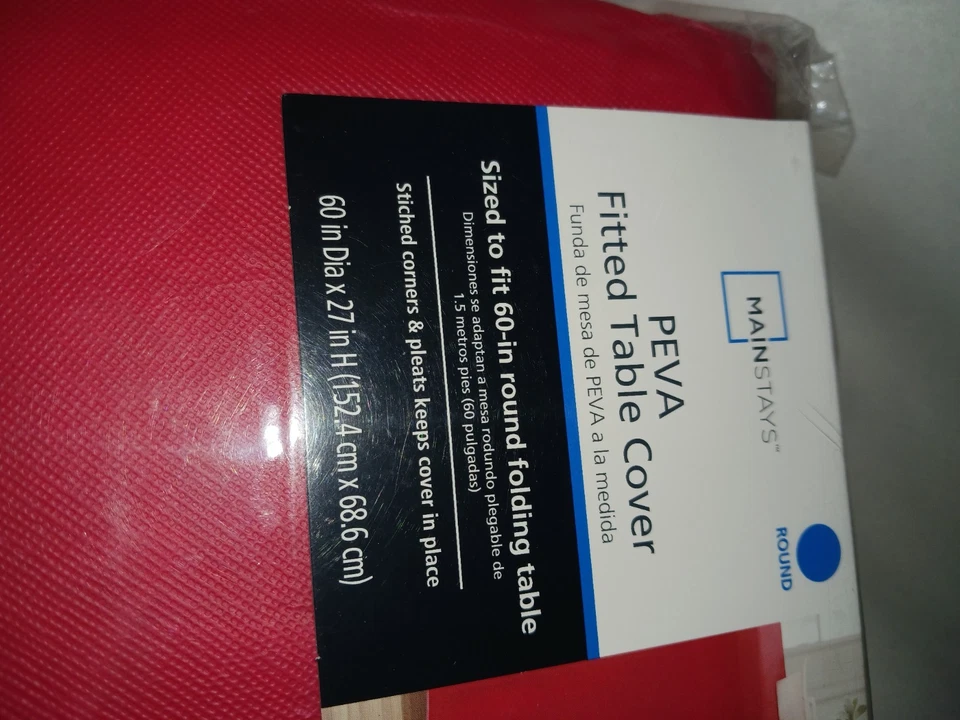 Red Pleated Fabric Tablecloth. 60" Round Table. Peva Plush. New Sealed. - Image 3 of 4