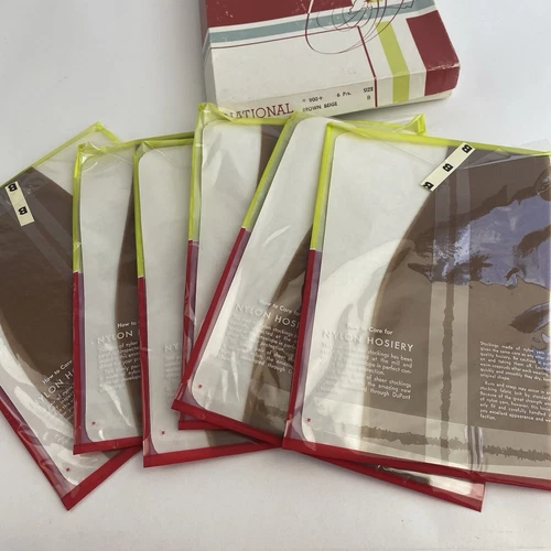 NOS Vtg 6 Pair National's Guaranteed Hosiery Thigh-Hi Nylons Stockings Size B - Picture 5 of 6