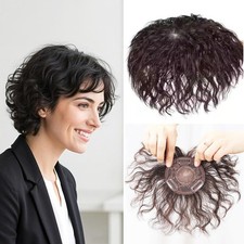 Short Brown Curly Hair Wiglet Topper Human Hair Replacement for Women Thin Hair