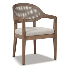 Americana Mid-Century Modern Cane Back Dining Chair Taupe Beige Textured Weave