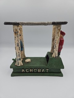 Antique Hubley Mechanical Circus Acrobat Cast Iron Bank Stamped 1882 WORKING