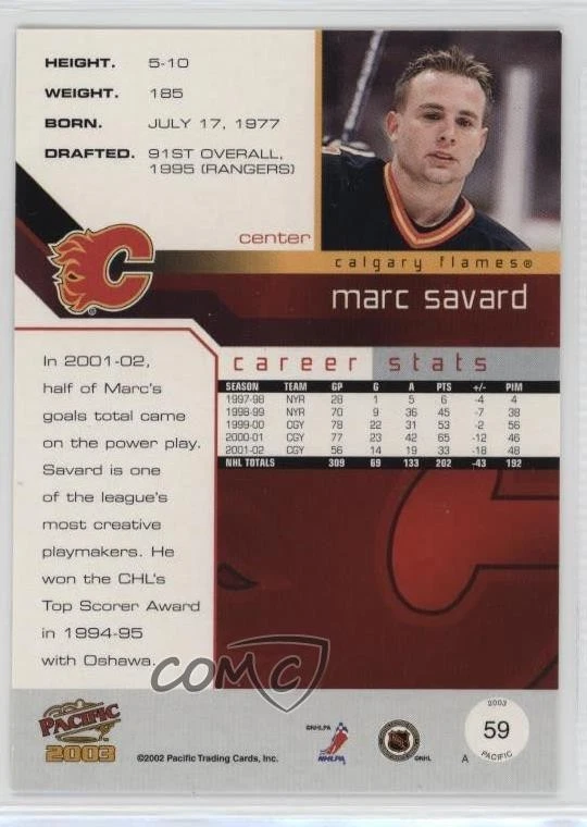2002-03 Pacific Red Marc Savard #59 - Image 2 of 2