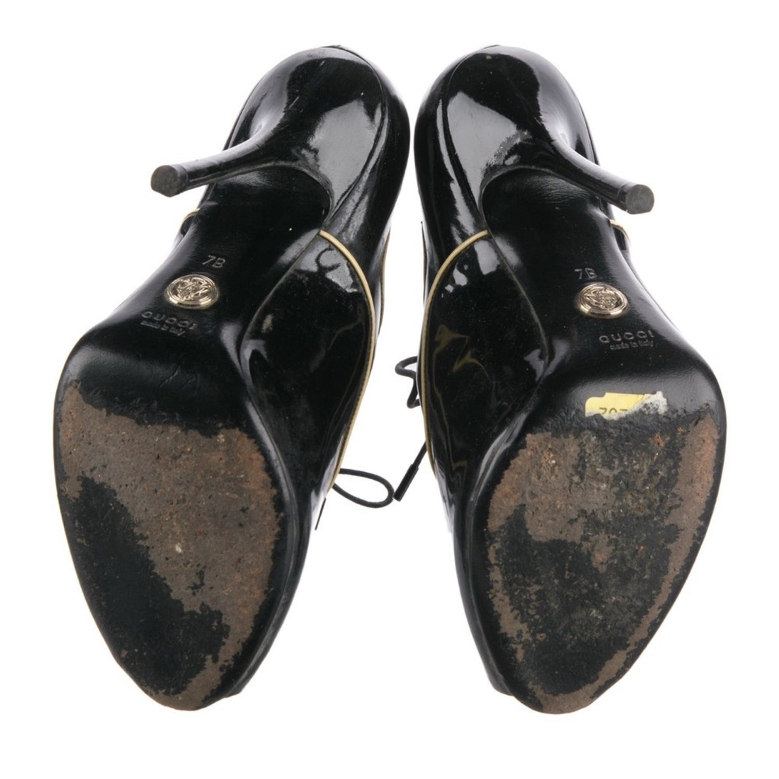 Gucci Black Patent Leather Bootie Stiletto Shoe Heels Size 7 thumbnail 5