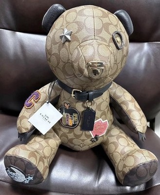 Coach Large Collectible Bear In Blocked Signature Canvas With Disco Patches