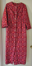 Vintage Gigette Quilted Red White Blue Long Robe Ruffled Hem Empire Waist 70s