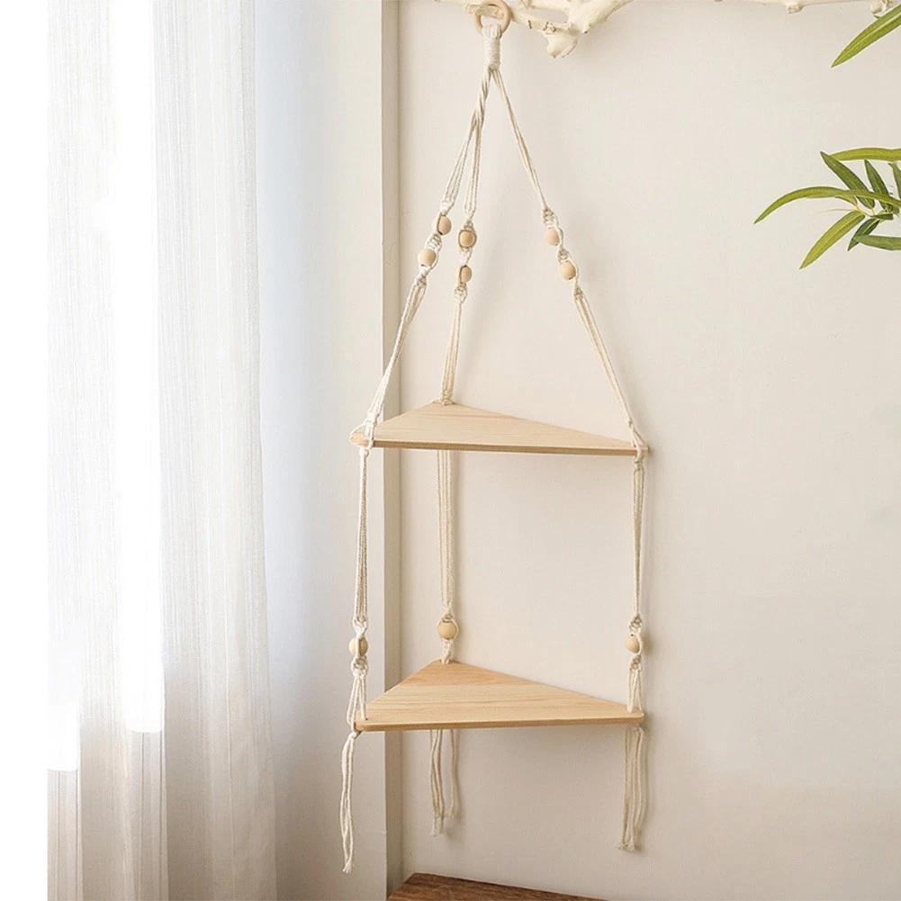 1 PCS Shelves with Wood Shelf Beige Handmade Shelf for Hanging Plant and1566