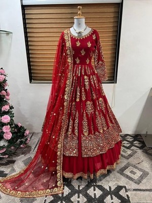 Red Party Wear Gown With Heavy Embroidery And Sequence Work