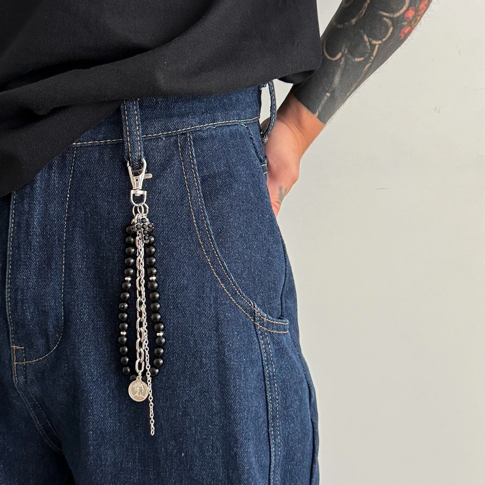 Para Hombres Perla Cuentas Llavero Cinturón Cadena Billetera Cadena Jeans Pantalones Cadena Cartera Dije Foto 4 de 4