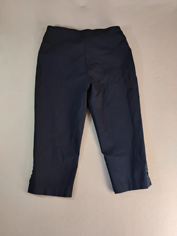 Hearts of Palm Womens Pants 12 Blue Cropped Capri Solid Pull On Flat Front - Image 3 of 4