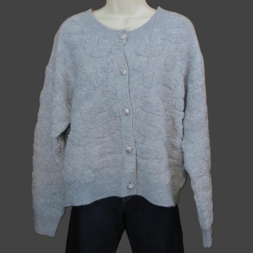 Elena Wang Light Grey Cardigan Sweater Buttons Size Large