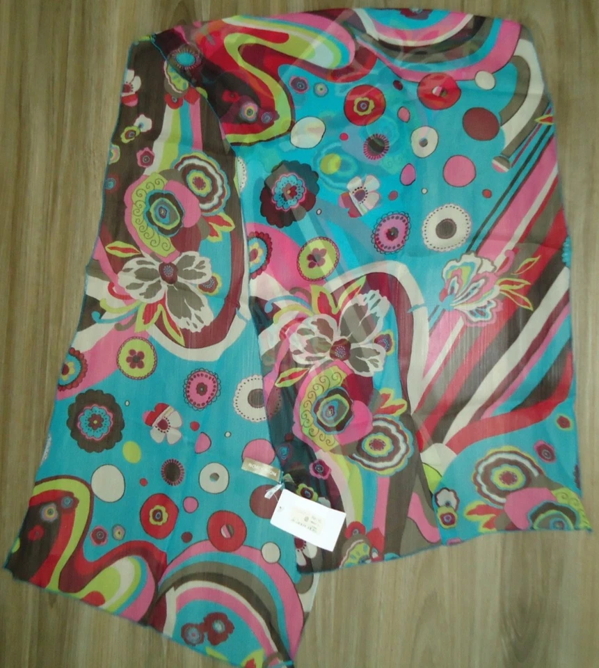 Bufanda larga de seda negra roja de colección NORDSTROM Mara 35A para mujer talla 55x15 pulgadas Foto 4 de 4