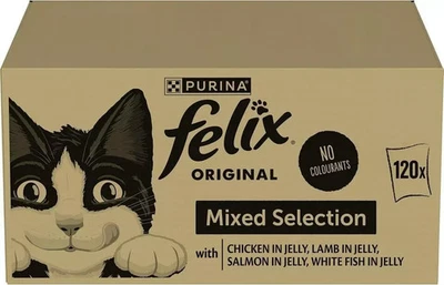 120 x 85g FELIX ORIGINAL Mixed Selection Menu in Jelly Wet Cat Food Mega Pack