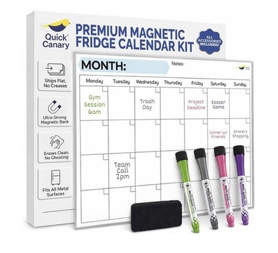 Quick Canary Magnetic Fridge Calendar Kit 17x12 Whiteboard + Markers