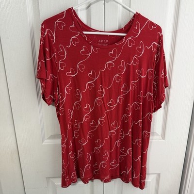 Apt 9 Red White Hearts Short Sleeve Women s Size XXL Boho Travel Office Love