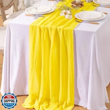Santaben Yellow Fall Cheese Cloth Table Runner 120 Inch Soft Rustic Boho Gauz