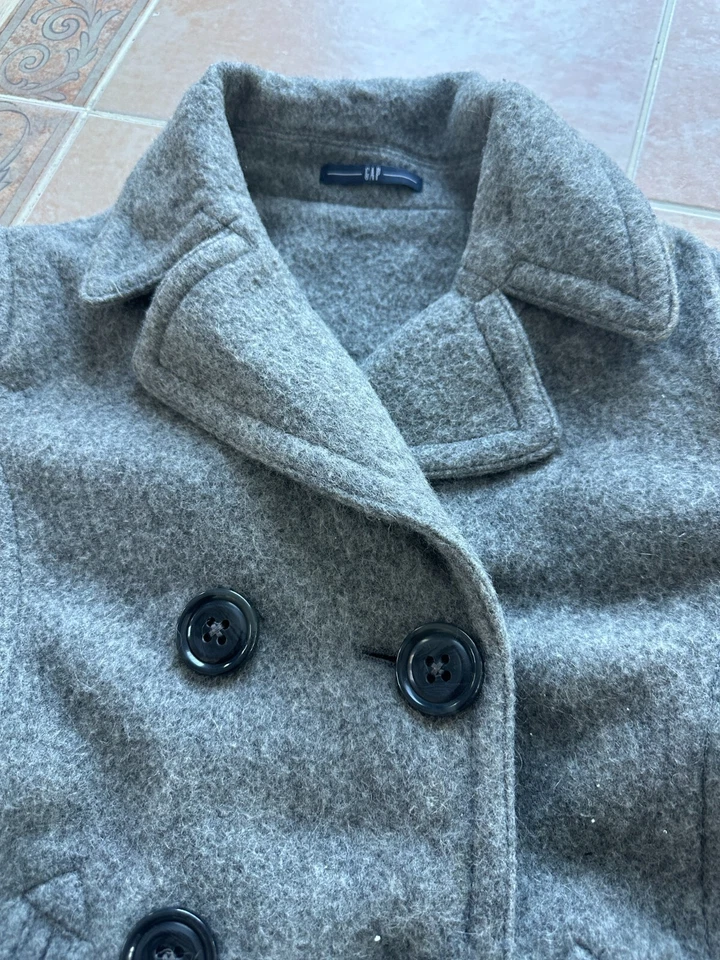 Abrigo GAP Recortado Doble Pecho Guisante Gris Mezcla Lana Mujer Talla L Foto 4 de 4