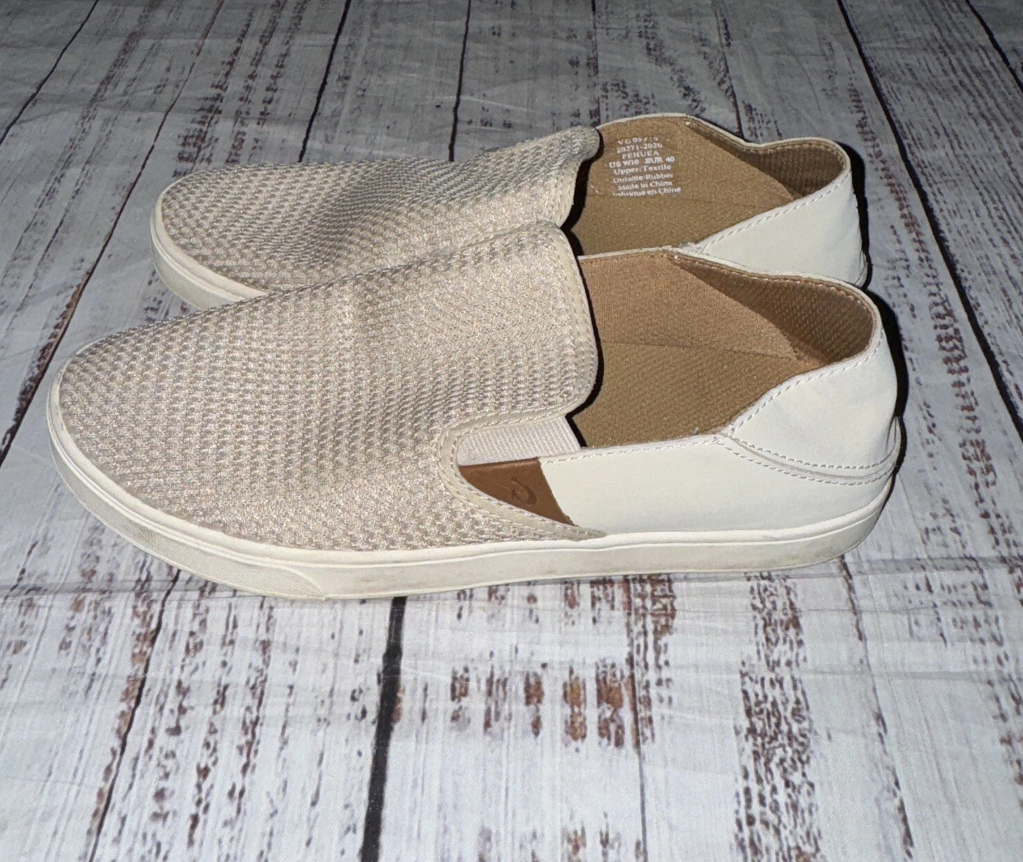 Women's Olukai Pehuea Beige Mesh Slip On Sneakers Loafers Flats Shoes Size 10