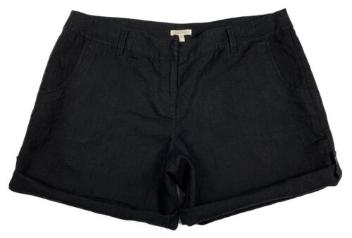 Eileen Fisher Organic Linen Shorts Fly Front Roll Tab Womens Large Black New - Picture 3 of 15