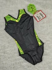 NEW Alpha Factor Child Large CL Gymnastics Leotard Lime Green Black NWT