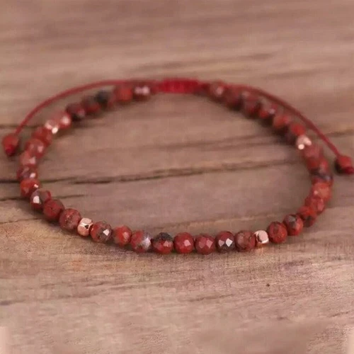 VALENTINO Bracciale delicato diaspro rosso perline sfaccettate guarigione meditazione ansia sollievo regali