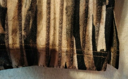 Top donna Bon Worth M nero marrone a righe elasticizzato maniche lunghe scollo a V lucido nuovo senza etichette - Foto 4 di 6