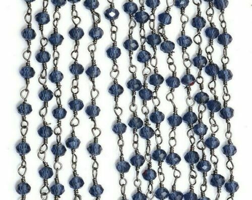 Iolite Rondelle Faceted Hydro Lab Created 3mm Black Plated Wire 3 Feet Chain - Picture 2 of 12