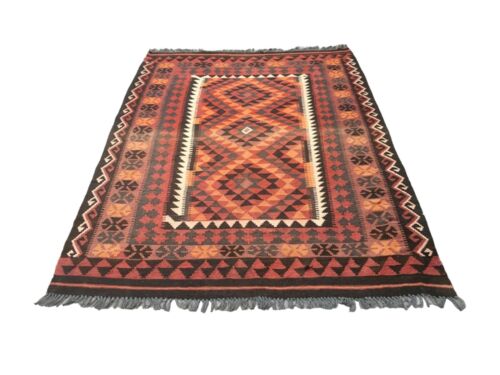 Vintage Afghan Kilim Flat Weave Wool Oriental Geometric Area Rug 4'6"x6 ft - Picture 1 of 9