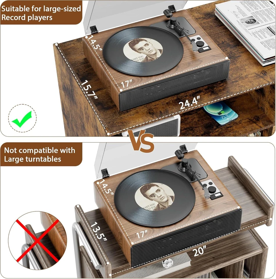 Gabinete con soporte para tocadiscos de vinilo con toma de corriente para álbumes Foto 4 de 4