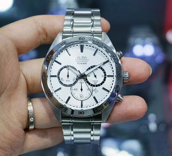 Seiko Alba AT3B29X1 Stainless Steel Quartz 100M WR Mens Chronograph Watch Seiko Alba AT3B29X1 Stainless Steel Quartz 100M WR Mens Chronograph Watch
