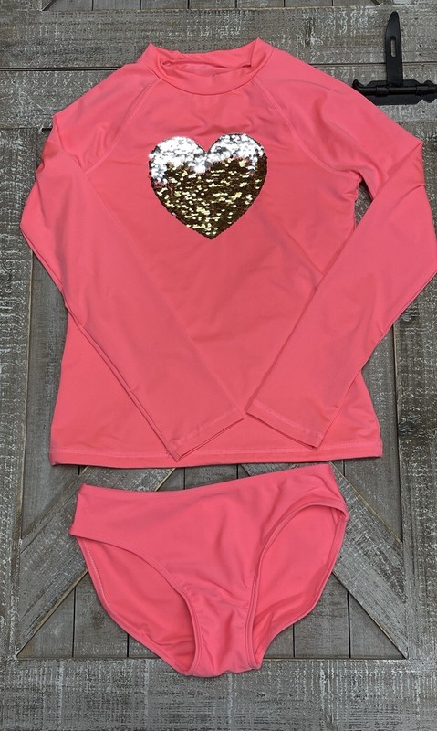 Girls Cat & Jack Swimsuit Rash Guard And Bottoms Size 10-12 New Condition