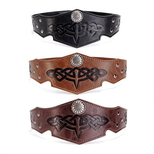 Unisex Mittelalter Kreis Stirnband Cosplay PU Leder Krone Krieger Kopf Ring - Bild 2 von 14