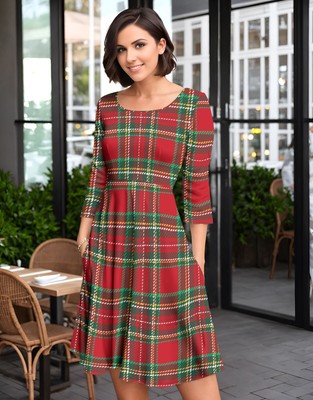 Bon Apple Tea Women's Three Quarter Sleeve Dress with Pockets