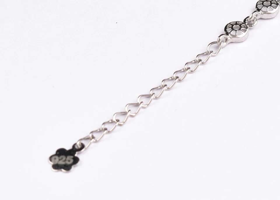 Brazalete artesanal de plata de ley 925 con flores de piedras preciosas de circón BS-1159 Foto 3 de 4