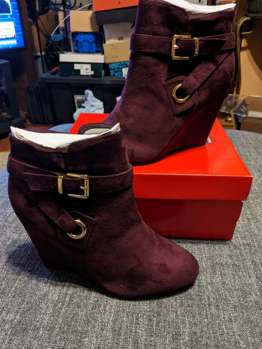 Wine wedge boots cheap