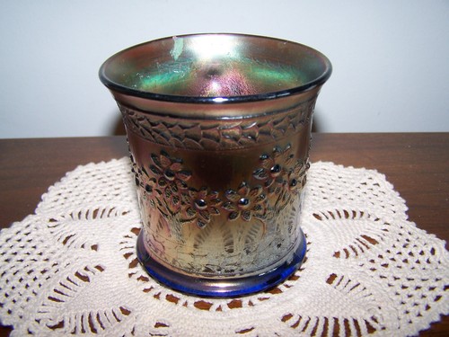 Vtg Fenton Cobalt Blue Iridescent Carnival Glass Orange Tree Mug Cup -3-14 - Picture 2 of 10