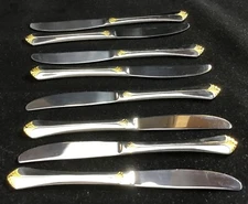 Towle Santa Barbara 18/8 Stainless Flatware Gold Accent 8 Dinner Knives 9" VGC