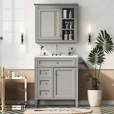 30'' Bathroom Vanity with Sink and Mirror Cabinet Bathroom Storage Cabinet