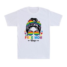 Free Mom Hugs Funny Women Messy Bun LGBTQ Pride Gay Pride Month Unisex T-Shirt