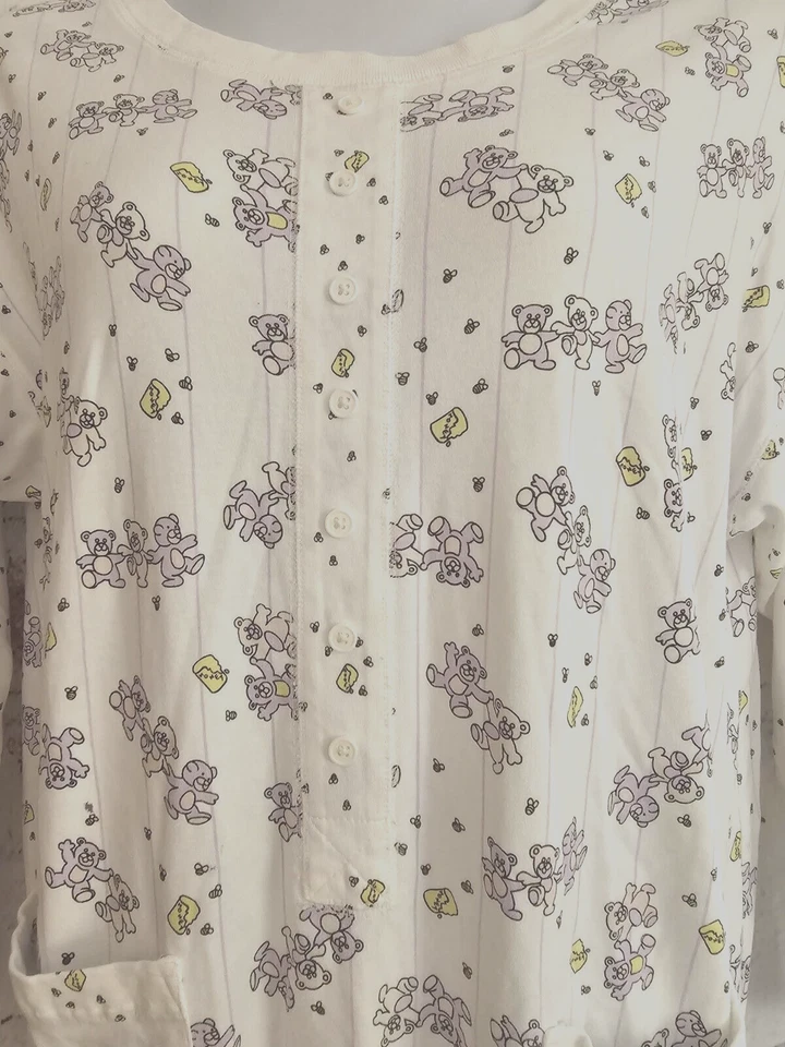 Camisón Lydia Jane vintage estampado de oso púrpura y rayas mediano L/Slv Foto 4 de 4