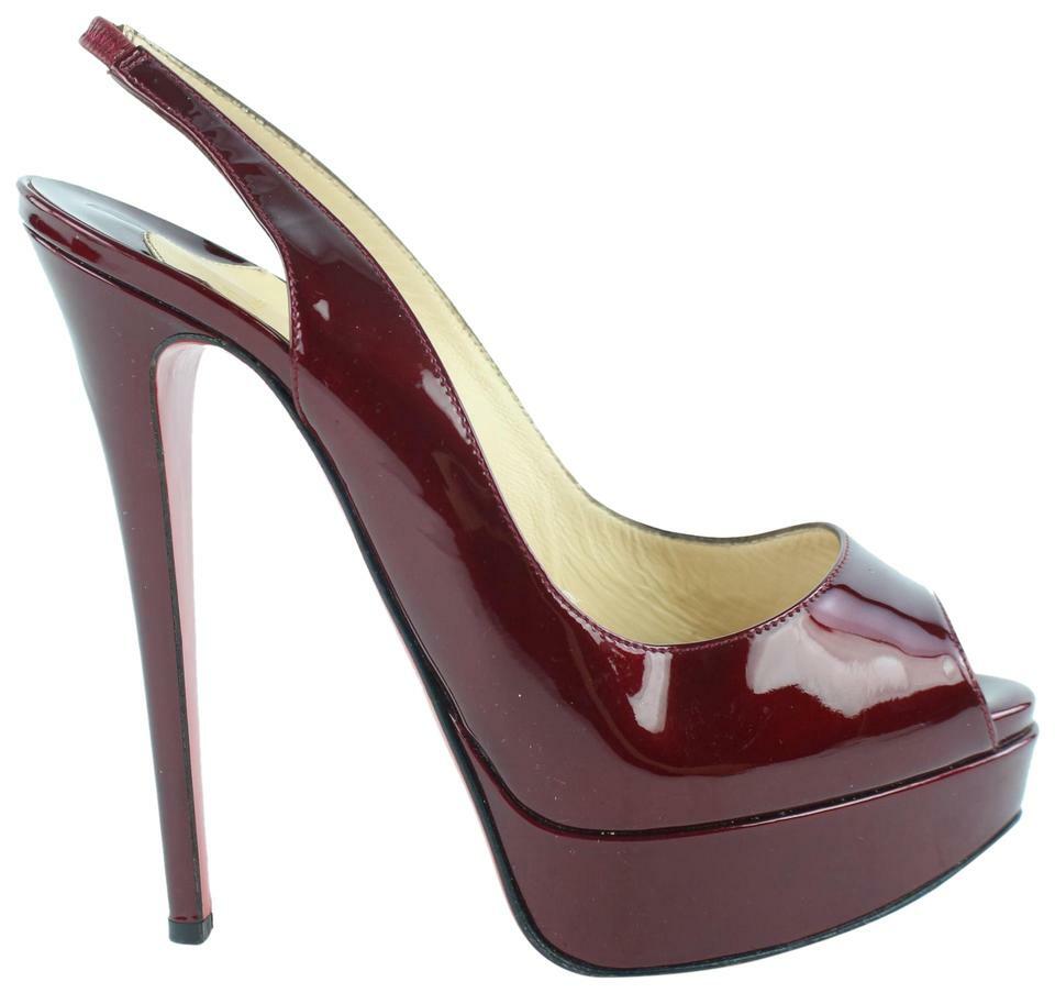Christian Louboutin Burgundy Patent Lady Peep Sling Back 6CL118 | eBay