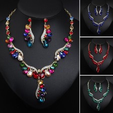 Bridal Luxury Crystal Wedding Necklace Earrings Rhinestone Jewelry Set Statement