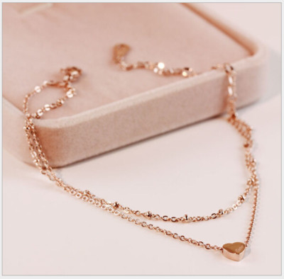 10'' Rose Gold Stainless Steel Heart Anklet Foot Ankle Double Chain Bracelet PE14
