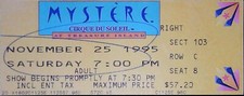 Biglietto Cirque du Soleil Mystere Stub Treasure Island Las Vegas Show 25/11/1995