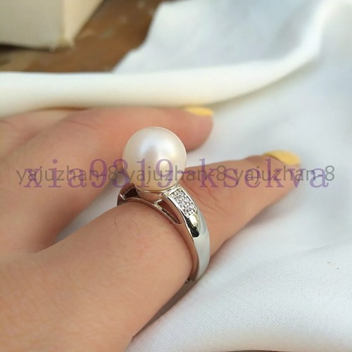 Dainty Adorable 8-9mm Real White South Sea AAA Round Pearl Ring Size Adjustable - Picture 2 of 4
