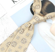 New Classic Polka Dot Gray Beige JACQUARD WOVEN 100 Silk Men's Necktie Tie