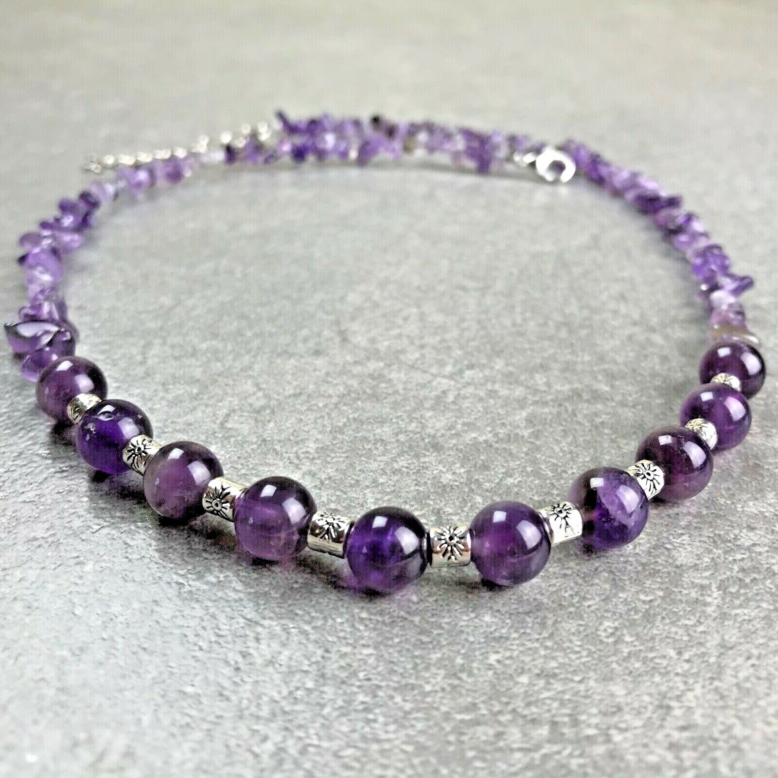 Collier améthyste véritable de qualité supérieure et perles du Tibet ciselées - 2