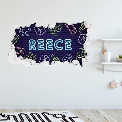 Gaming Wandsticker Neon Personalisiert Name Gebrochen Wandtattoo Home Art Schlafzimmer