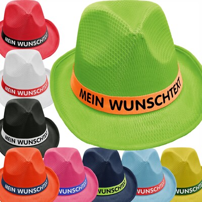 Mafiahut Promo-Hut Partyhut bedruckt mit Wunschtext Hutband JGA Fasching Disco