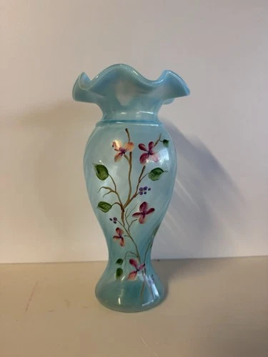 Fenton Hand Painted Floral Vase 9” Tall