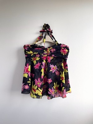 Vintage Emanuel Ungaro Fever Floral Babydoll Halter Top 40 Coquette Colorful 00s